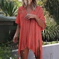 thumbnail image 2 of Pompotops Women's V-Neck Solid Color Beach Mesh Knitting Loose Casual Smock Tops, 2 of 4