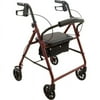 Roscoe Medical Steel Rollator/Rolling Walker with 6" Wheels, Burgundy, 300 lb Weight Capacity