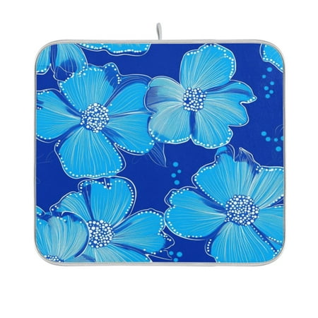 

Blue Flowers Small Dot Design Dish Drying Mat Kitchen Mats Microfiber Counter Absorbent Dish Pad Drainer Rack