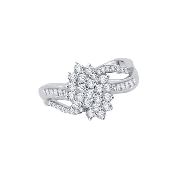 KATARINA Round and Baguette Cut Diamond Cluster Ring in 10K White Gold (3/4 cttw, G-H, I2-I3)