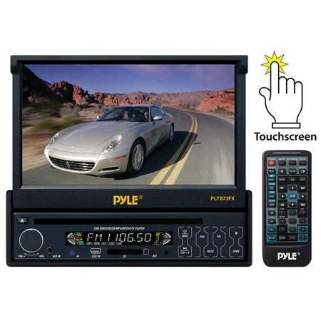 - PYLE PLTS73FX - Single DIN In Dash Car Stereo Head Unit w/ 7inch Flip Out Touch Screen Monitor, Remote - Audio Video Receiver System with Radio, Camera and CD DVD Player Input, MP3, USB, SD Reader