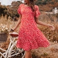 thumbnail image 4 of Vestido suelto de manga corta con volantes y manga corta con estampado floral informal con cuello redondo para mujer a la moda Fridja qw3990, 4 of 6