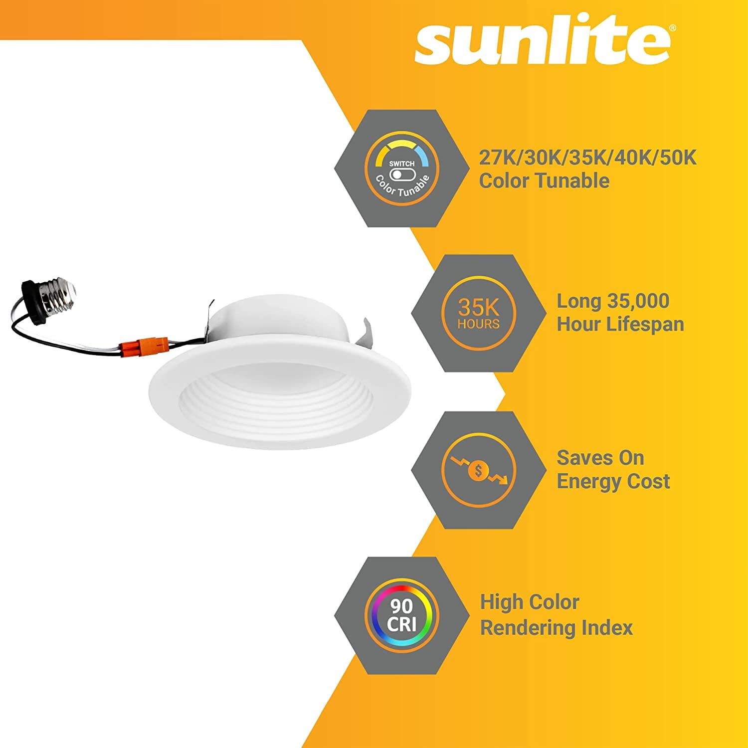 Sunlite 4-in 10w CCT Tunable LED Smooth Recessed Downlight Retrofit Fixture 