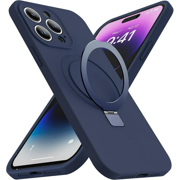 for iPhone 15 Pro Case with Magnetic Ring Stand Silicone Phone Case 6.1" for Women Men [Compatible with MagSafe][Full Camera Protection][Military-Grade Drop Protection], Deep Blue