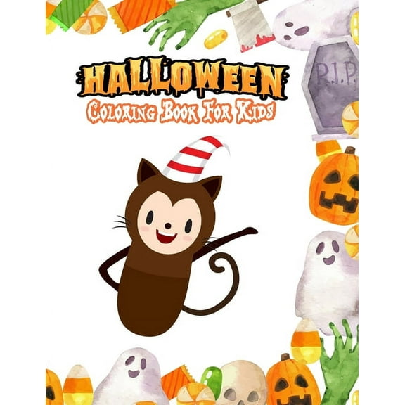 Halloween Coloring Book For Kids: Amazing children coloring hand drawn doodle style pumpkin, ghost, bat, autumn, shadows, (Paperback)