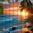 thumbnail image 5 of AUQ Ocean Sunset Shower Curtain Tropical Palm Tree Sea Waves Sunset Sunrise Blue Orange Hawaii Nature Scenery Landscape Fabric Bathroom Decor Curtain with Plastic hooks, 5 of 7