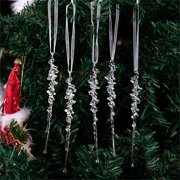 5PCS Icicle Christmas Tree Ornaments - Clear Acrylic Ice Drop Pendants, Hanging Ornaments for Tree Window Mantel Winter Holiday Decor