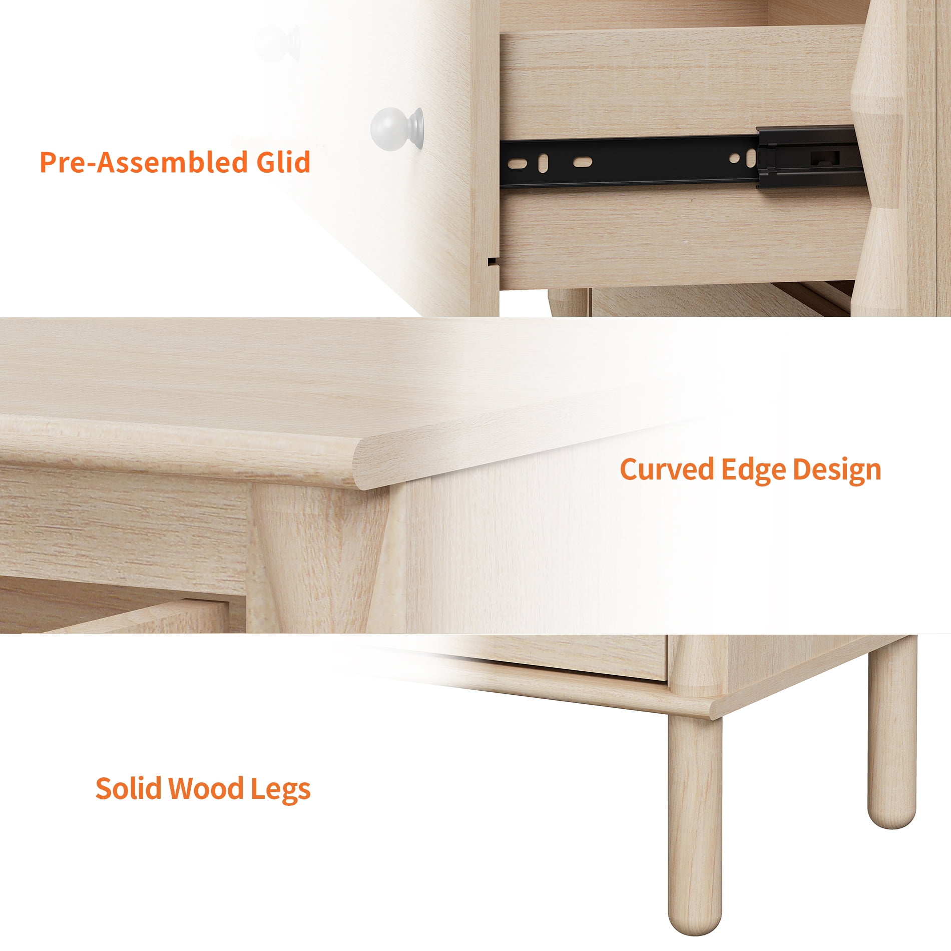 WAMPAT Modern TV Stand for 65" TV, Console Table with Solid Wood Legs for Living Room，Natural