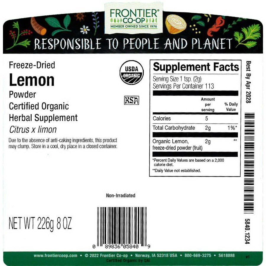 Frontier Co-op Freeze-Dried Lemon Powder, Organic 1/2 lb.