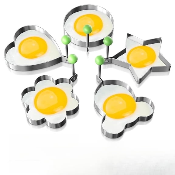 Funpisea 5 Pcs Egg Ring Mold Set, Stainless Steel Pancake Molds with Fun Shapes and Handles