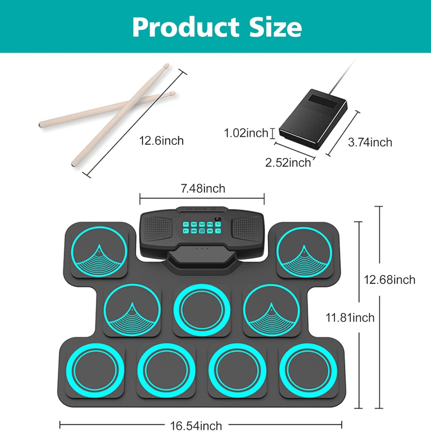 Electronic Drum Set Portable, 9-Pad Digital Drum Kit with Headphone Jack, Perfect for Kids & Beginners, Home Practice Drum Set with Pedal, Battery Powered for Easy Setup