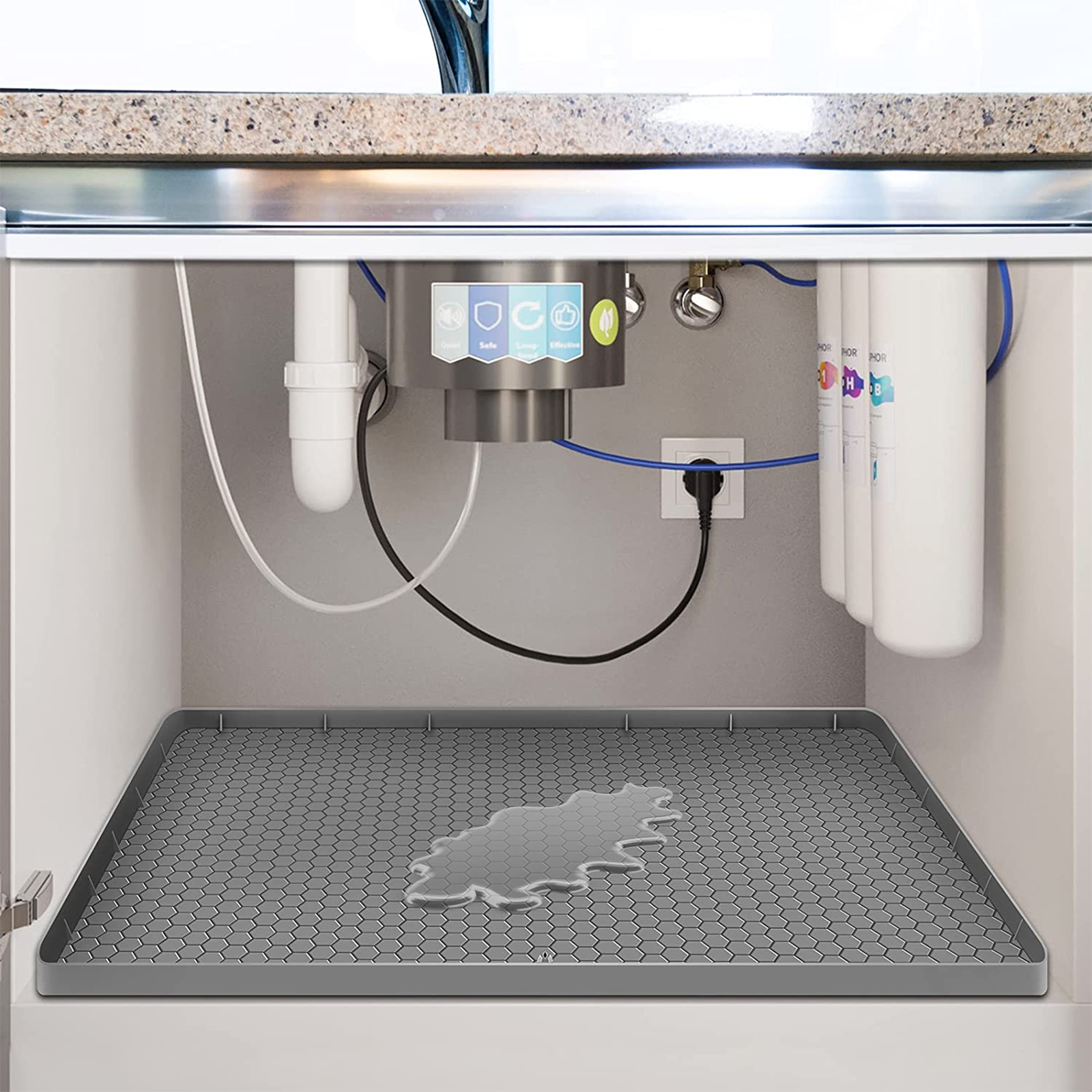 Tripumer Under Sink Silicone Mat Kitchen Waterproof Tray Water