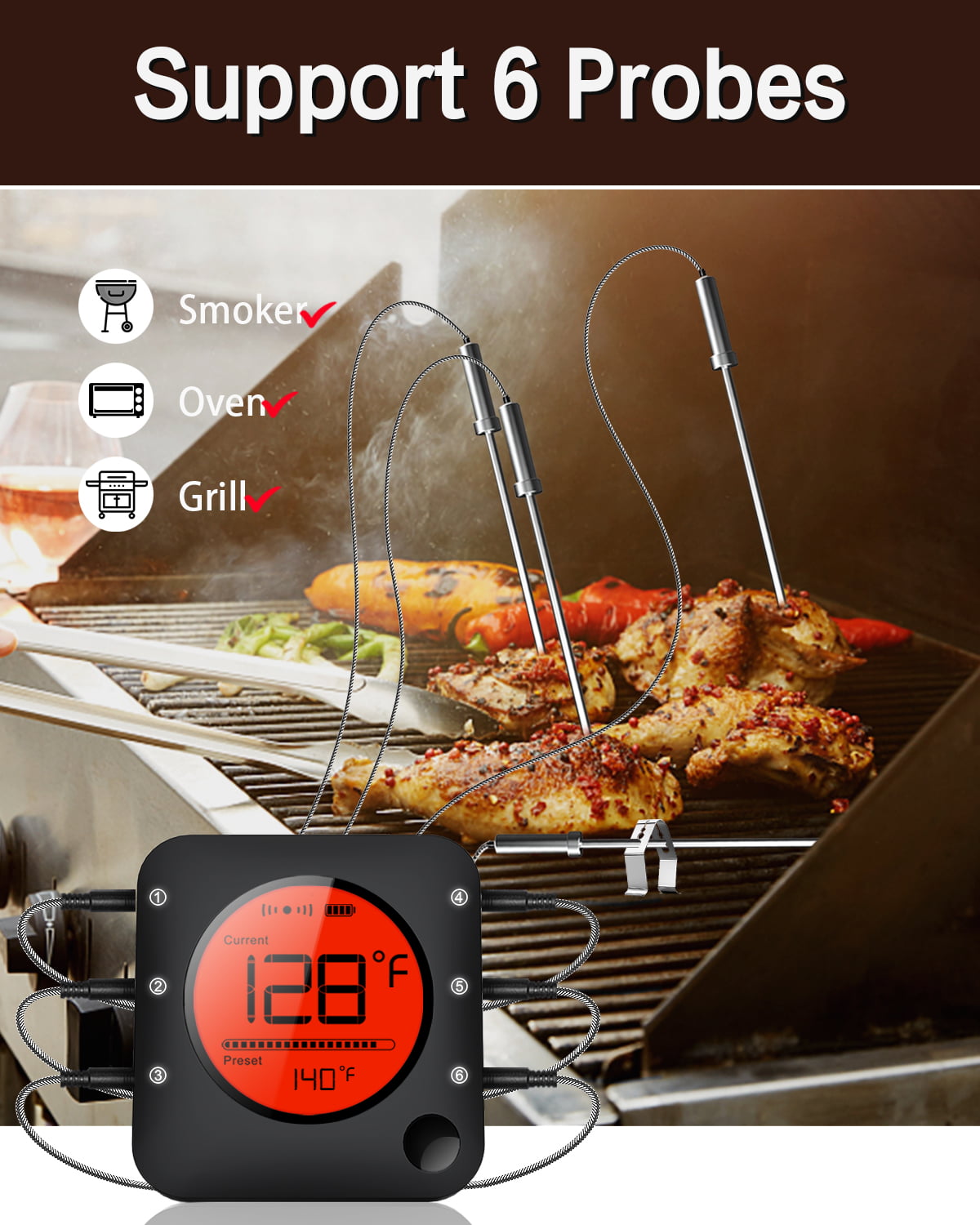 Bf-5 6 Channels Easy BBQ Wireless Meat Thermometer Manufacturer - China  Wireless Meat Thermometer, in China Meat Thermometer