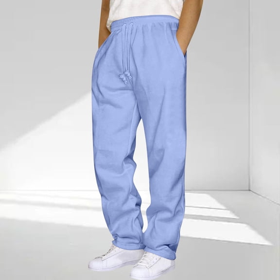 Kalauyu Mens Sweatpants Drawstring Casual Hiking Pants Joggers Athletic Trousers Loose Straight Pants for Men