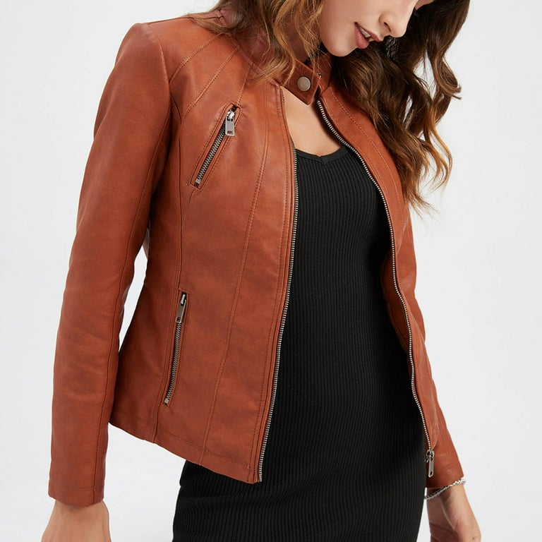 tklpehg Fall Fashion Leather Coats Women Long Sleeve Jacket for