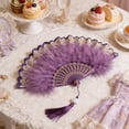 thumbnail image 4 of Ohmyroo Vintage Feather Folding Fan Artisanal Performance Prop For Wedding Garden Gatherings Multicolor 16x9 Inch, 4 of 6