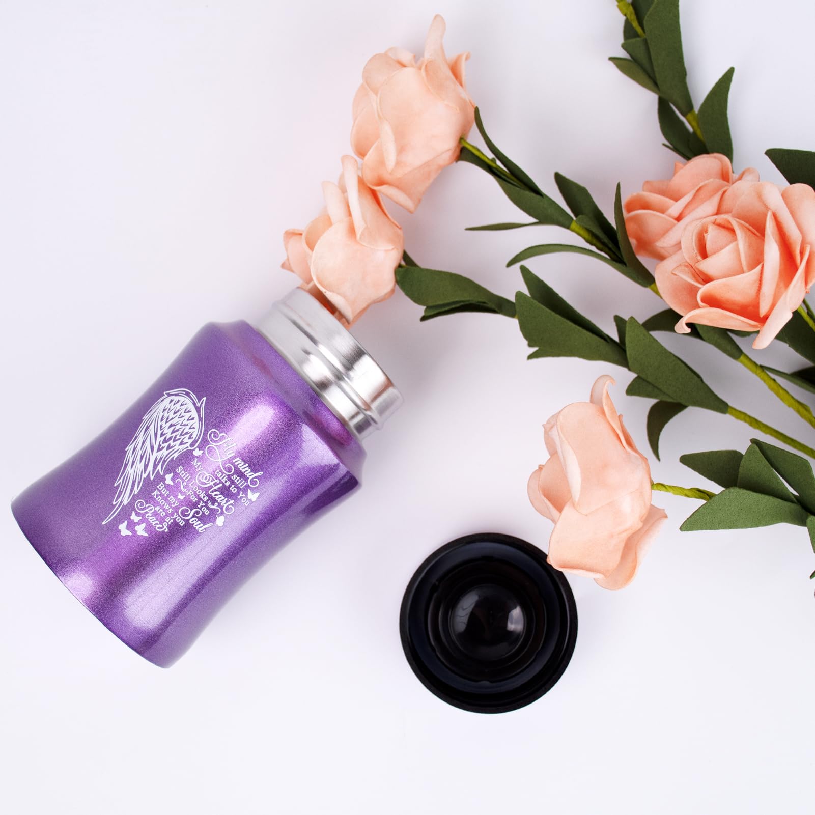 4.5 Inches Small Urn for Human Ashes Small Keepsake Urn Heart Wing Pattern Memorial Ashes Container Stainless Steel Mini Cremation Urn Ashes Urn-Purple