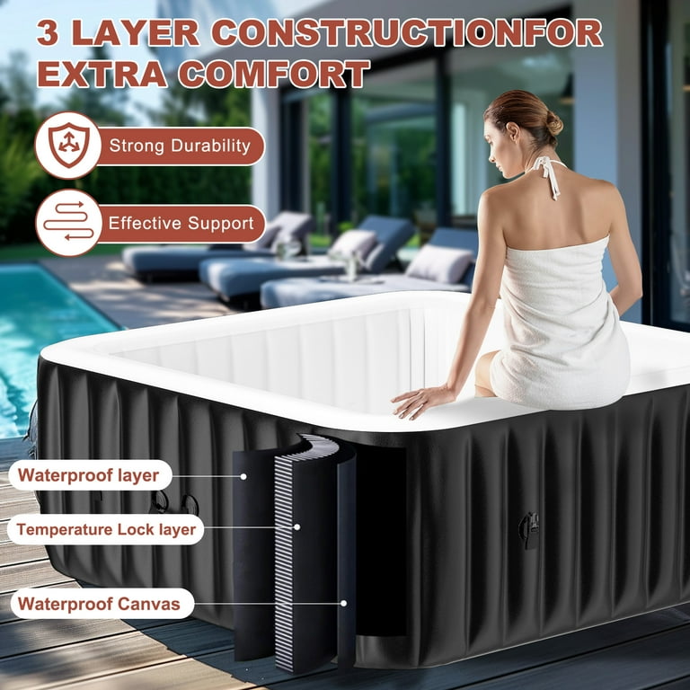 Hot Tub 6-Person Square Inflatable 130 Air Jets Heater (73
