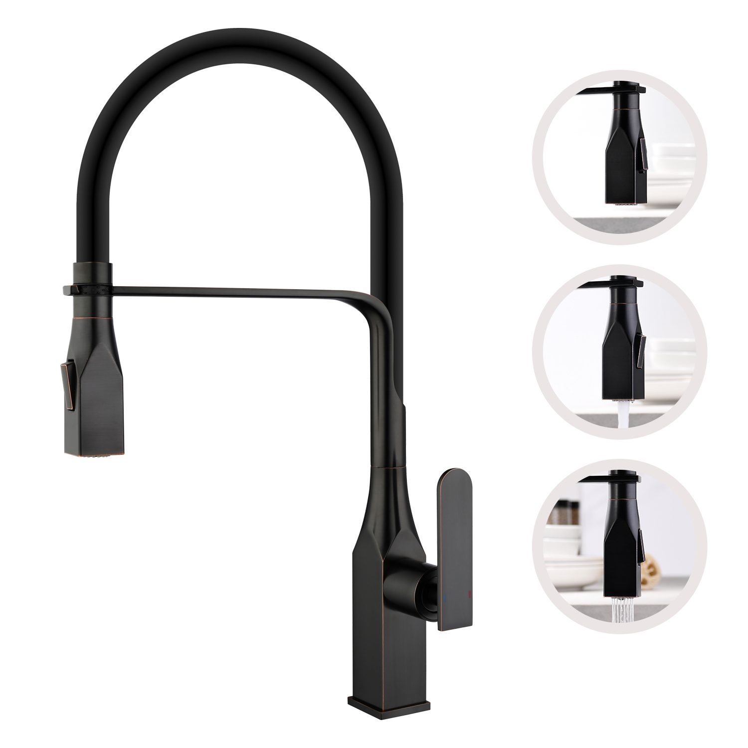 Kitchen Faucets with 2 Spray Modes Silicone Hose Single Handle High Arc