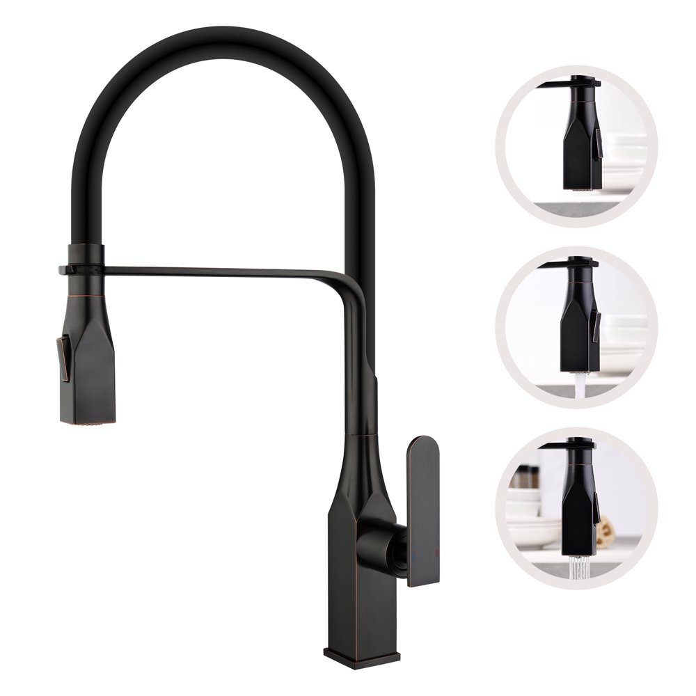 Kitchen Faucets with 2 Spray Modes Silicone Hose Single Handle High Arc