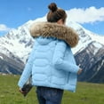 thumbnail image 2 of Cnbwig Jacket Women's Coat Hooded Coat Short Solid Color Padded Jacket Winter Warm Zipper Outdoor Thick Slim with Pocket Ladies Jackets Fall Coats A-Sky Blue XL, 2 of 3