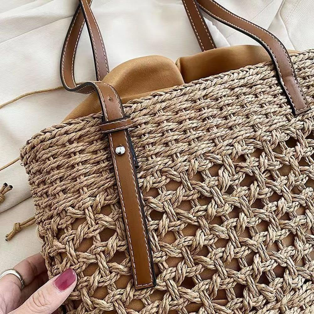 Stylish Boho Straw Tote Bag Hand-woven Purse Beach Handbag Summer Shoulder Bag With Adjustable Strap