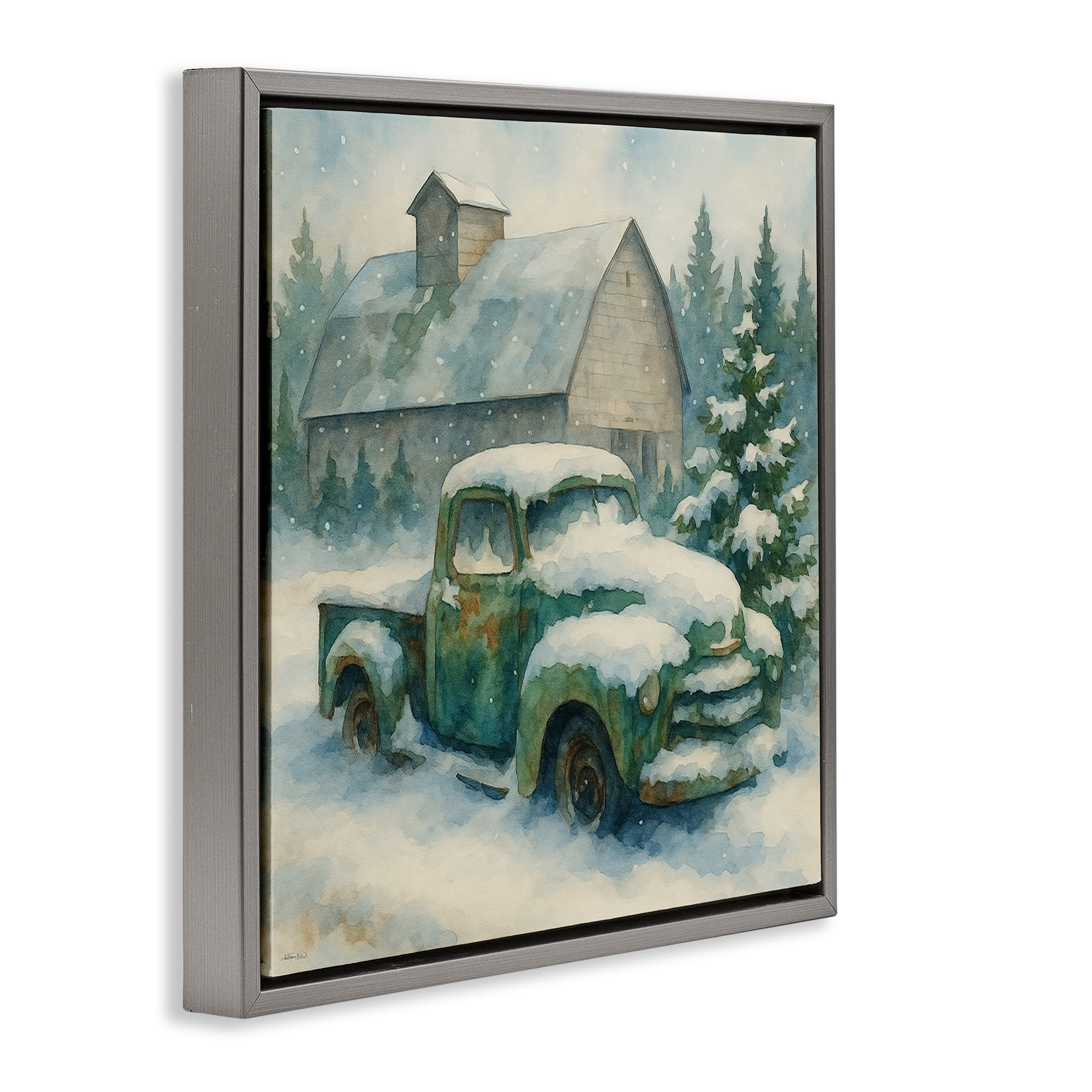 Stupell Industries Nostalgic Winter Farm Truck Gray Framed Floater Canvas Wall Art, design by Antony Smith