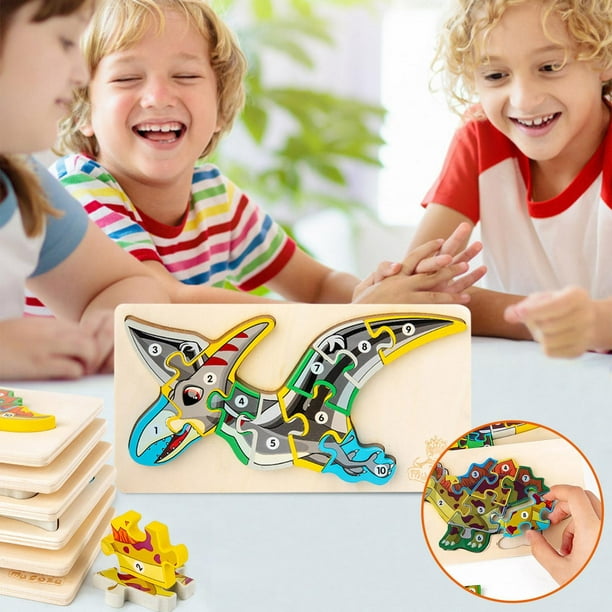 EQWLJWE Puzzle Jouets Puzzles pour Tout-Petits 6 Pack Dinosaure Puzzle en  Bois pour Tout-Petits Enfants de 3 Ans, Jouets éducatifs pour la Maternelle  Garçons et Filles 