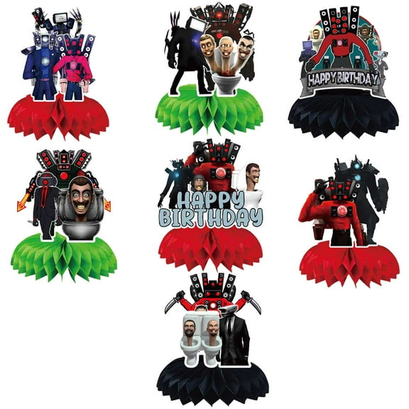 Titan TV Man Skibidi Toilet Centerpieces Honeycomb Table Toppers Decorations for Photo Props Birthday Party Decor Supplies