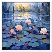 Lilipads Blues Blue Monet Art Prints Canvas Wall Art by Art Remedy, White Floater Frame, 12"x12"