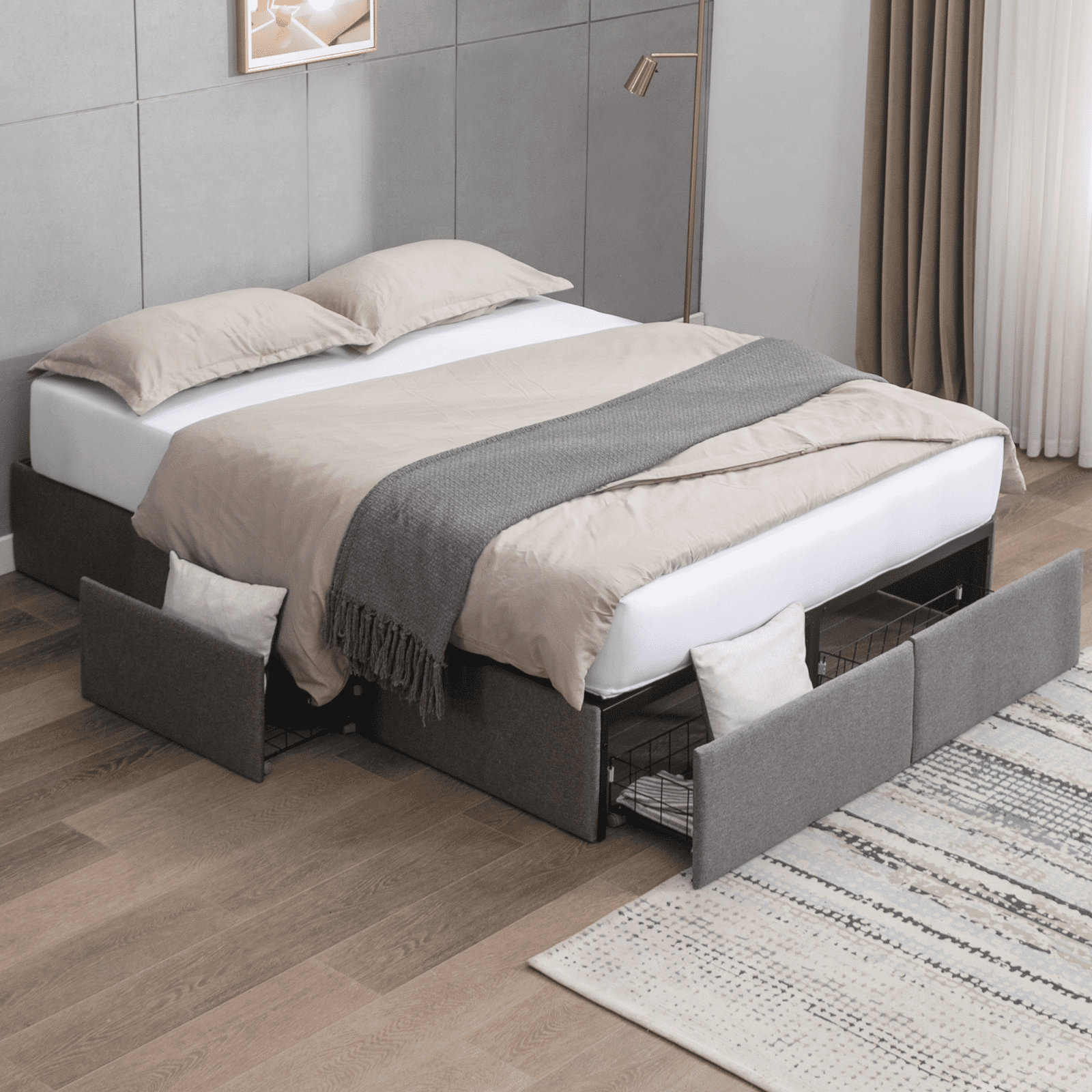 BALUS 70"W California King Storage Bed Frame, 4 Drawers with Wheels