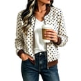 thumbnail image 4 of Xijirk Women Polka Dot Bomber Jacket Zip Up Long Sleeve Ribbed Trim Coat for Spring Fall Daily Wear, 4 of 8