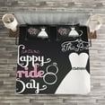 thumbnail image 3 of Ambesonne Wedding Quilted Bedspread Set 3 Pcs, Happy Bride Day Words, Queen Size, Black White and Pink, 3 of 3