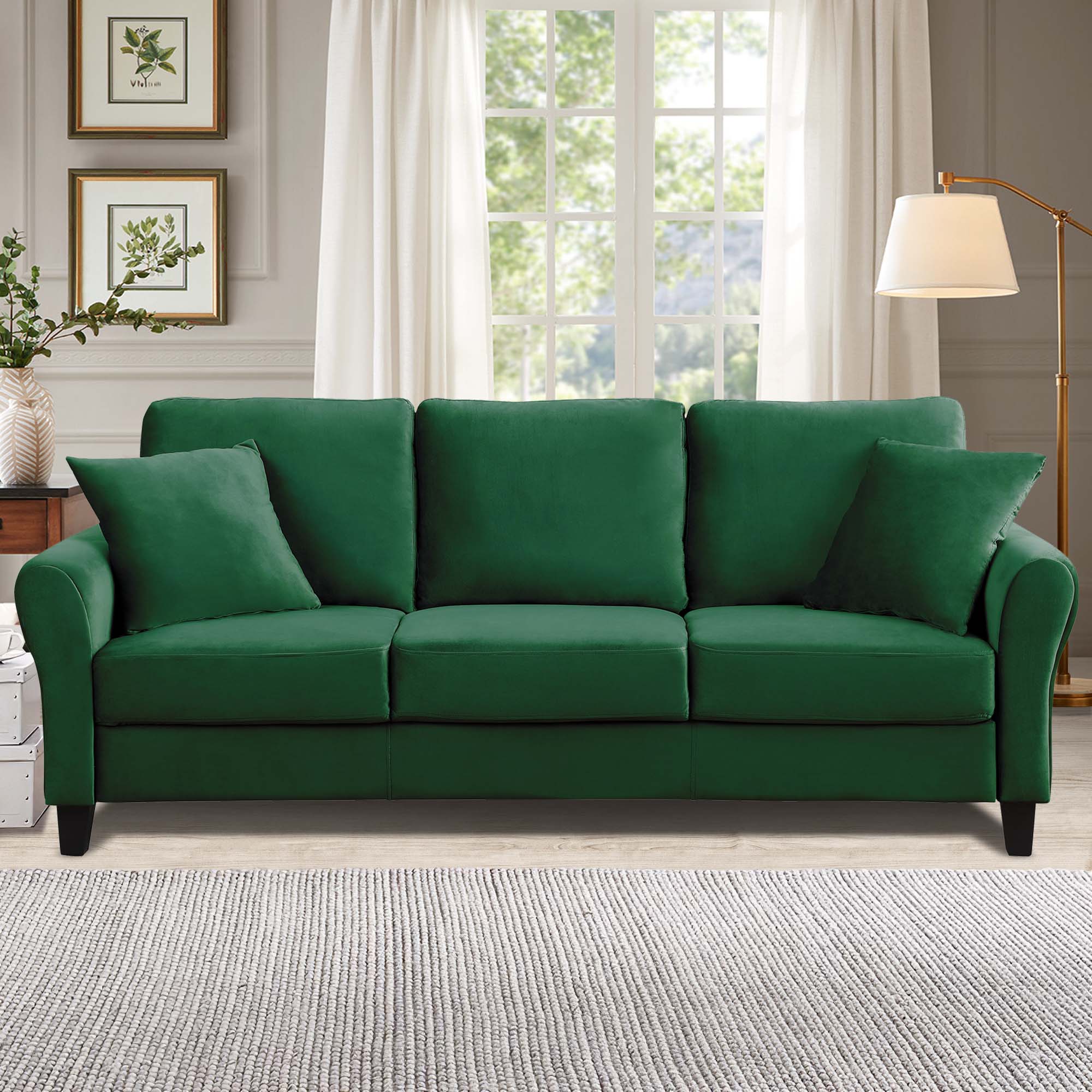 Aukfa 78.4" 3-Seater Sofa, Contemporary Upholstered Sofa Couch for Living Room, Velvet - Green