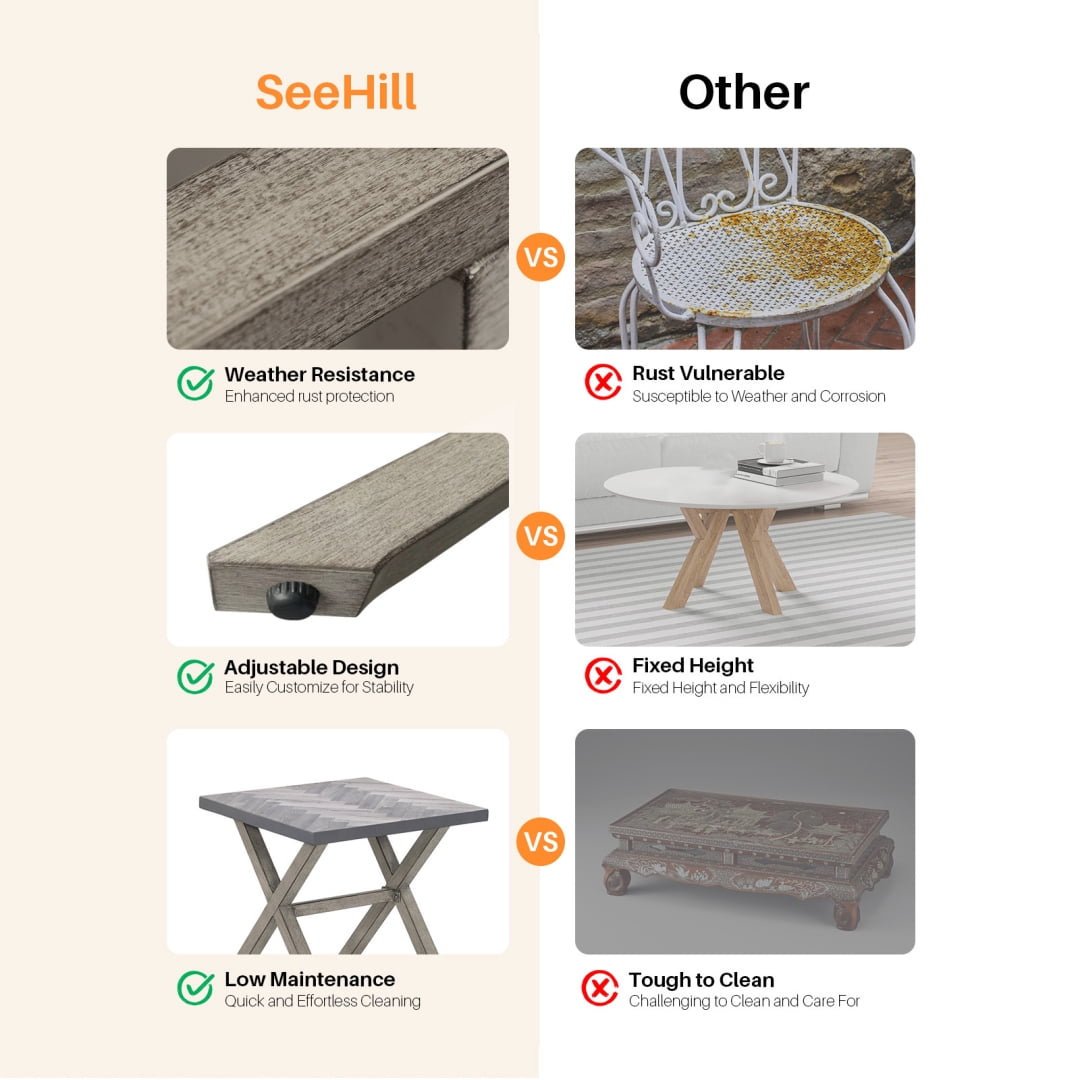 All-Weather Square Outdoor Side Table with Resin Tabletop, Small Patio End Table for Porch, Deck & Garden, Gray Oak
