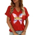 thumbnail image 1 of TIMIFIS Hauts Graphiques Décontractés pour Femmes Chemises d'Été Manches Courtes Chandail Col en V Printemps Léger Ample Confortable Sortie Tenue de Mode Blouse Vacances, 1 of 6