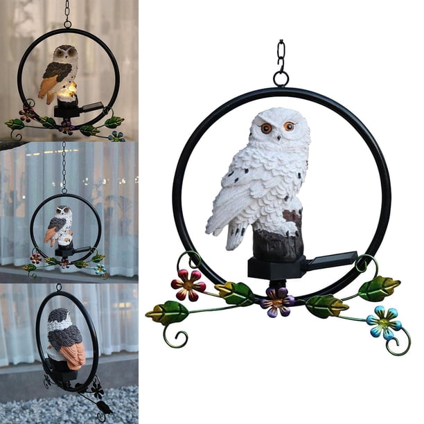 Novedad Solar Owl Ornament Animal Bird Outdoor LED Decoración Escultura Blanco Sharpla luz de jardinería