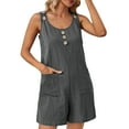 thumbnail image 2 of BRGZLK Rompers for Women 2025 Summer Shorts Overalls Trendy Solid Color Elegant Round Neck Sleeveless Buttonless Jumpsuit with Pockets Dark Gray M, 2 of 7