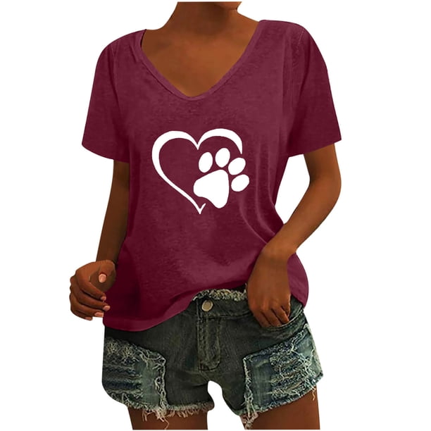 Camisas con estampado informal con estilo para mujer, camisetas holgadas de manga corta de talla grande, blusa con cuello en V OAVQHLG3B Store lin121212