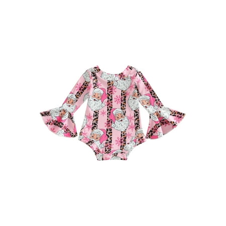 

Gwiyeopda Little Baby Girl Christmas Romper Long Sleeve Round Neck Santa Print Buttons Decoration Jumpsuit