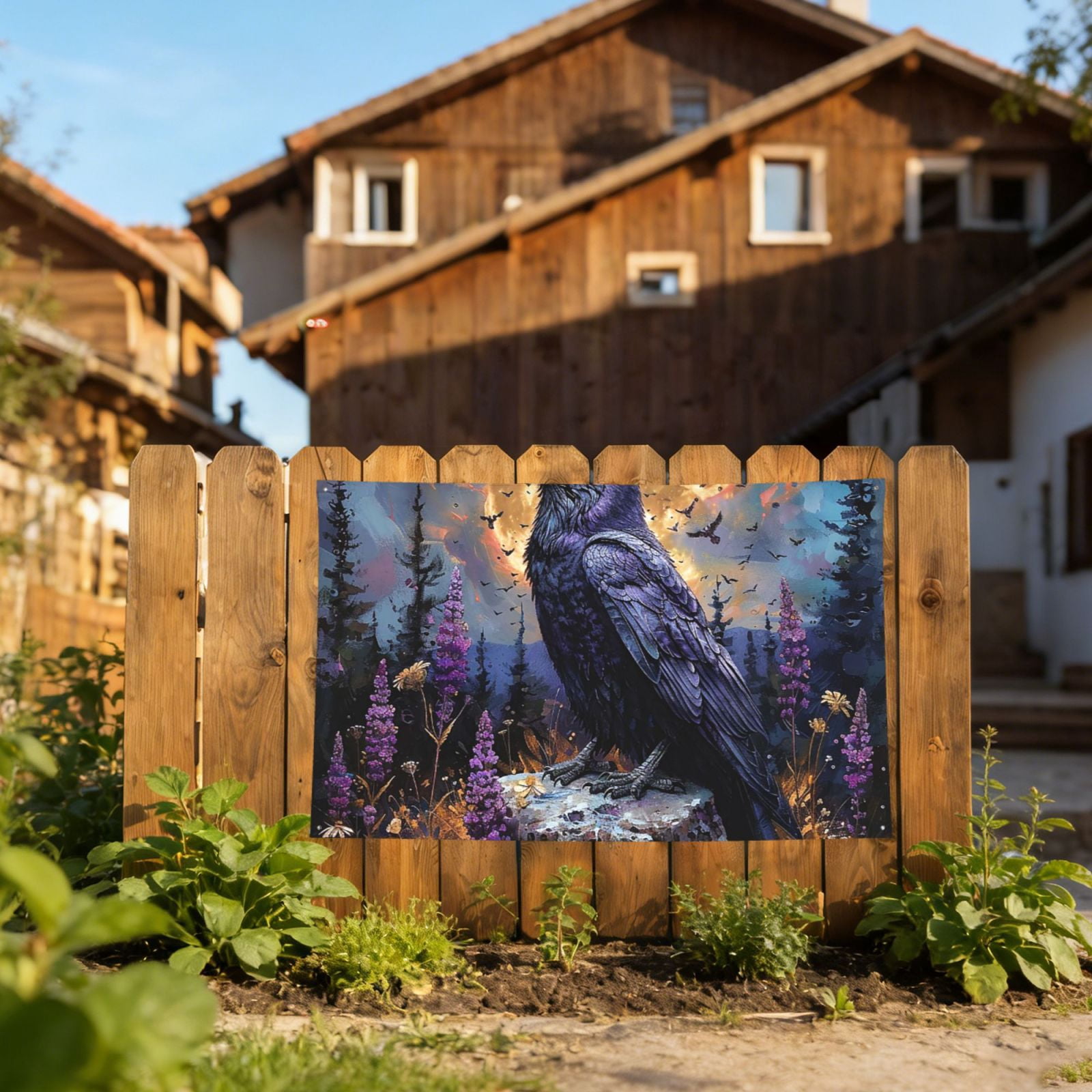 Raven Magic Moon Four Hole Decorated Banner Flag for Garden Yard Home Decoration Indoor Outdoor 4x6 Ft