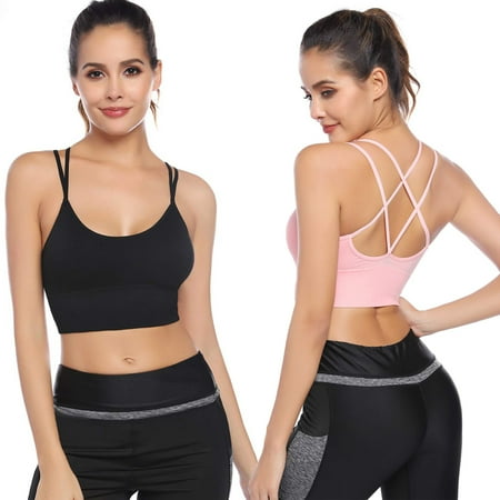 

Padded Comfortable Workout Bras Black & Pink Cross Back Sports Bras with Low Impact for Women Strappy Yoga Bra for Indoor Outdoor Running Fitness S Size 2 Pack