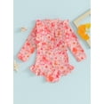 thumbnail image 4 of Arvbitana Toddler Girls One Piece Swimsuit Flower Print Long Sleeve Romper Swimwear Crew Neck Bikini Infant Casual Bathing Suit Summer Beach Wear 6M 12M 18M 24M 3T 4T, 4 of 8