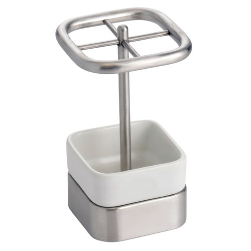 InterDesign Gia Guest Towel Holder Countertop Vanity Tray White Bath Accessory 