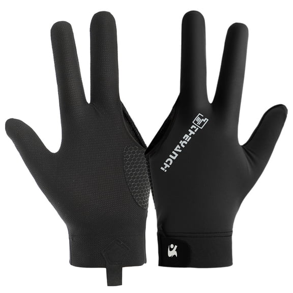 Riousery 3 Finger Pool Player Gloves Comfortable Lightweight Billiard Glove for Snooker Shooters, Fits Left Hand, Black (9.84 in / 25 cm)
