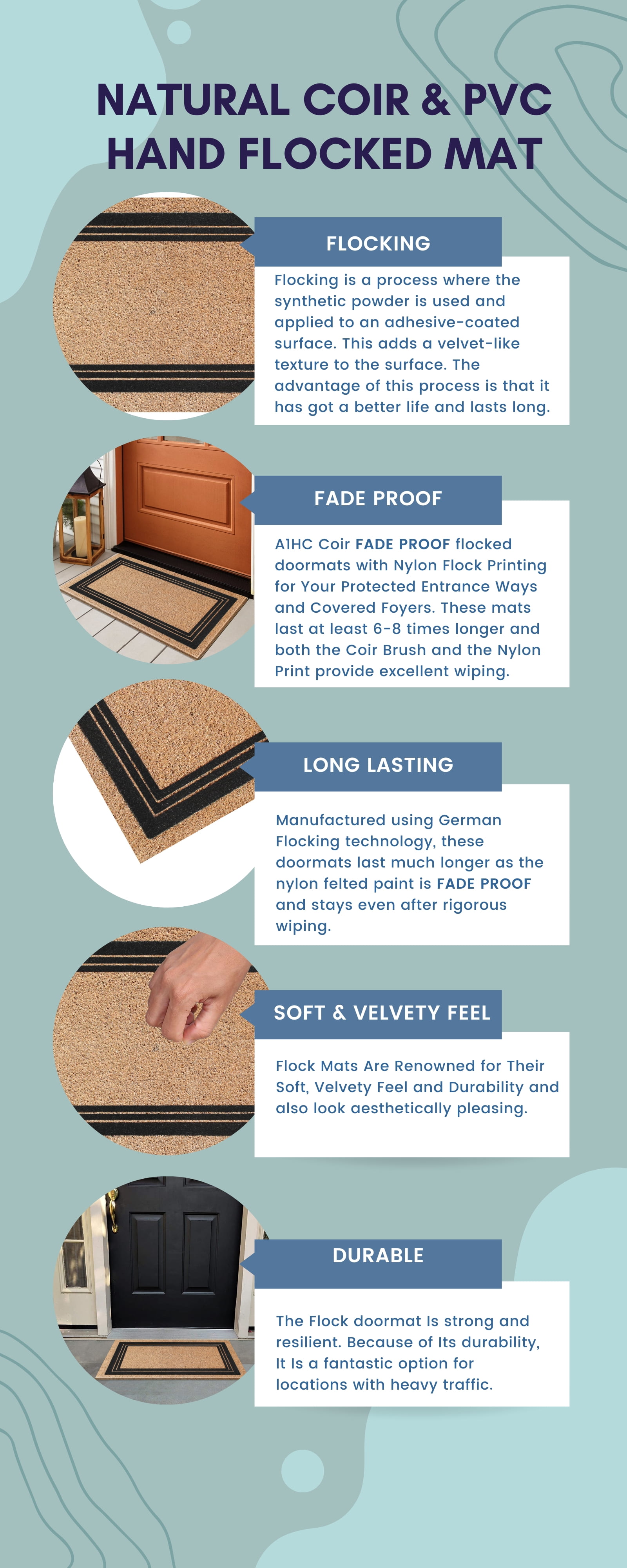A1HC Natural Coir Monogrammed Entrance Door Mats, Durable Large Outdoor Rug, Non-Slip, Flock Doormat, Thin-Profile Heavy Duty Door Mat, Indoor Outdoor Front Door, High Traffic Areas, 18" X 30"