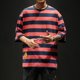 thumbnail image 5 of Camisetas para hombre, camiseta holgada azul a rayas, camiseta suelta para hombre, ropa vintage japonesa de gran tamaño, venta al por mayor, ropa informal nueva, 5 of 5
