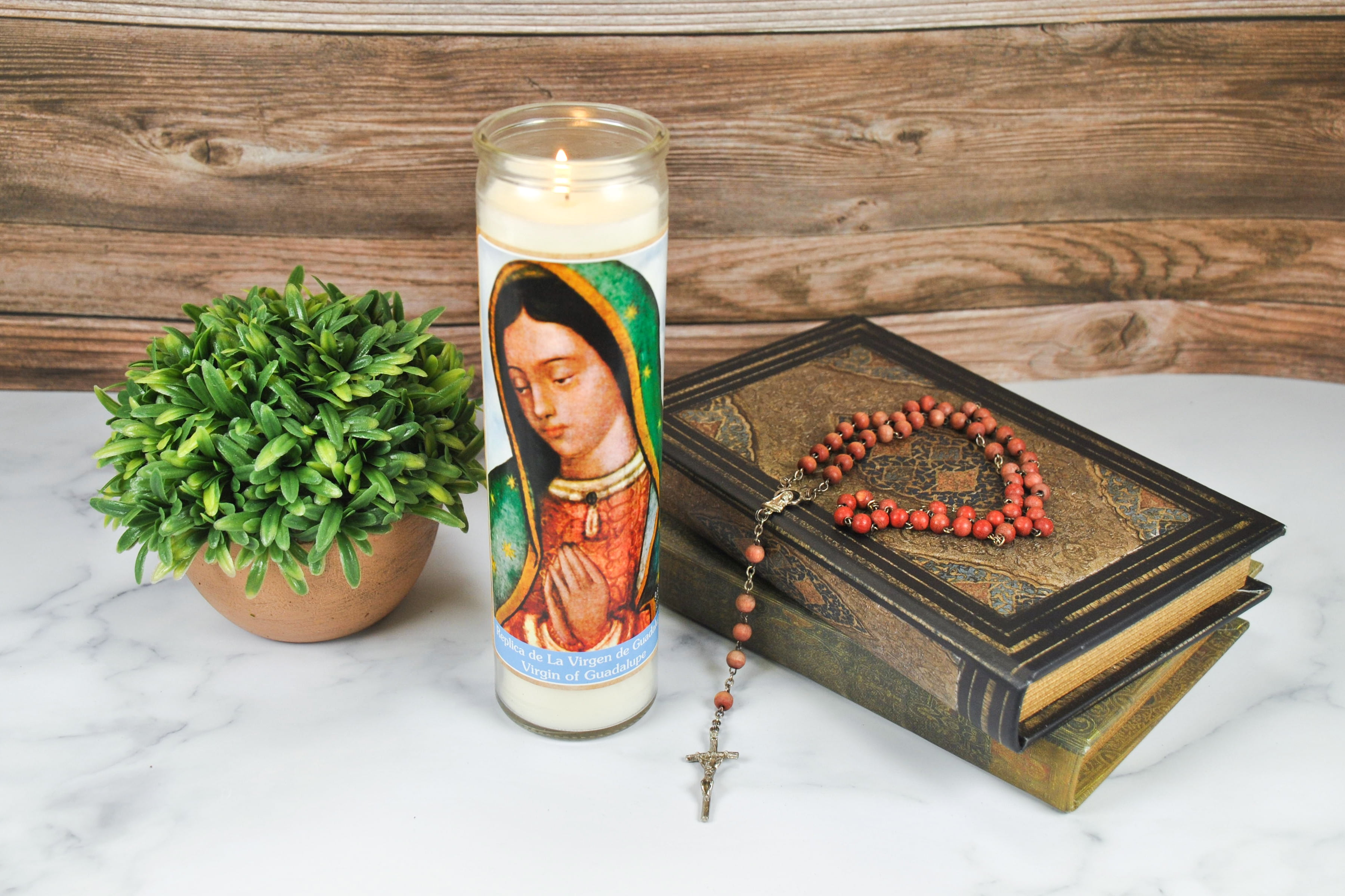 (2 pack) Prayer Candle V Guadalupe Replica White Wax, 8 Inch