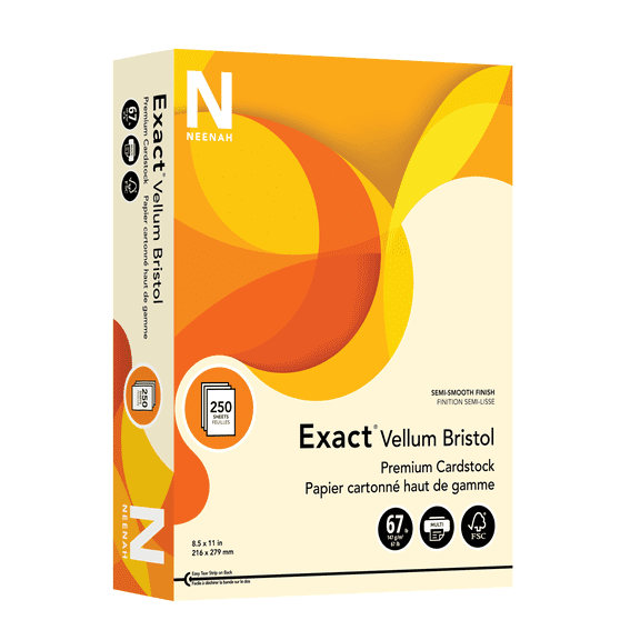 Neenah Exact(R) Vellum Bristol Cover Stock, 8 1/2in. x 11in., 67 Lb., Ivory, Pack Of 250 Sheets, 81368