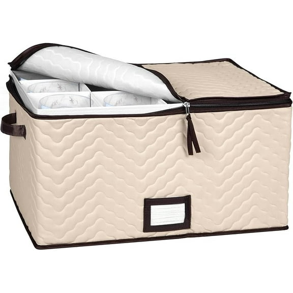China Storage Containers 5-Piece Set Moving Boxes for Dinnerware, Glasses, Plates, Mugs and Saucers Sturdy Quilted Microfiber Dish Organizer with Dividers for Seasonal Storage - Holds Set of 12
